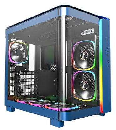 MONTECH, King 95 Pro Caja de Juego de PC ATX de Doble cámara con Alto Flujo de Aire, Paneles sin Herramientas, Frontal de Vidrio Templado Curvo Robusto, Seis Ventiladores ARGB PWM preinstalados con
