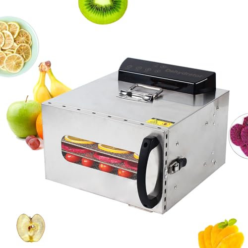Dörrautomat, Dehydrator Edelstahl Dörrgerät mit Temperaturregler(30-90℃), 400W Dürrautomaten mit 24H Timer-Funktion, 6 x Food Trays, Zum Trocknen von Früchten, Pilzen, Fleisch verwendet