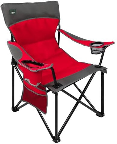 Northroad Campingstuhl Faltbar, Klappstuhl Gepolstert mit Getränkehaltern + Seitentaschen, bis 136kg Belastbar, Tragbarer Anglerstuhl für Picknick, Outdoor, Wandern - Rot