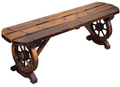 LLZJDDPLY Gartenbank ohne Rückenlehne, Gartenbank wetterfest, Holzbank für 2-3 Sitzer bis 325 kg belastbar, Terrassenbank aus Holz, Parkbank im Wagenrad-Design für Garten, Balkon (Size : 120x28x38cm)