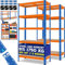 MASKO® 2er-Set Lagerregal Schwerlastregal, Kellerregal, 180x90x40cm, bis 875 kg belastbar, 5 verstellbare Ablagen, MDF-Platten Regal aus Metall, Steckregal, Werkstattregal, Keller, Garage Orange-Blau