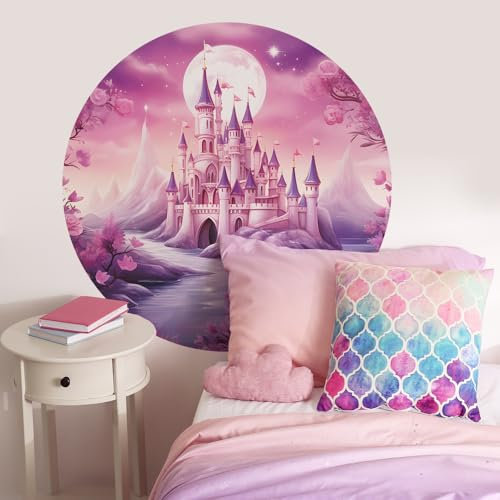 HGDESIGN® Wandtattoo Wandaufkleber Fee Elfe Mond Schloss Mädchen Blumen Wandsticker Wandbild Kinderzimmer Babyzimmer Schlafzimmer Kind Baby Mädchen Wanddeko (B)