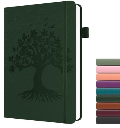 Dzhzal Notizbuch, Baum des Lebens, liniert, A5, College, 120 g/m², dick, 365 Seiten, Leder, Hardcover, Tagebuch, für Damen und Herren, Schreibnotizbuch mit Stiftschlaufe und Innentasche
