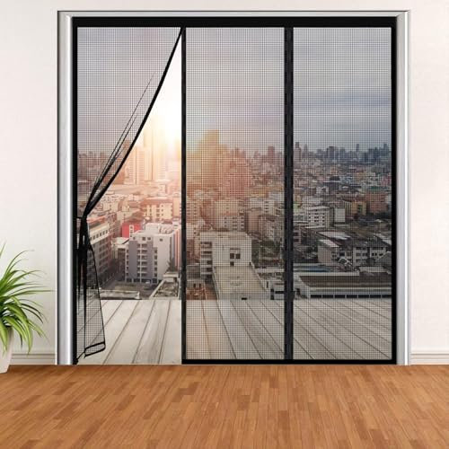 Terrasse fliegentüren 255x195cm Lamellenvorhang Fliegengitter, Ohne Bohren Schwarz