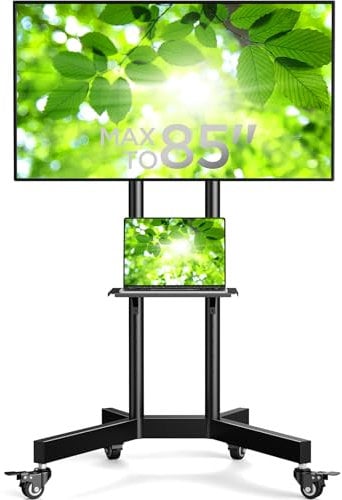 PERLEGEAR Soporte TV Ruedas para Television de 32 a 85 Pulgadas hasta 60 kg, Soporte TV Pie con Bandeja, Máx. VESA 600x400mm