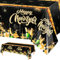 PHOGARY Silvester Tischdecke Silvester Deko 2025, Neujahr Silvesterdeko für Happy New Year 2025 Tischdekorationen, Silvester Tischdeko, Deko Schwarz Gold-Tischdecken, New Years Eve Decoration