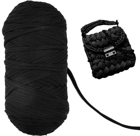 KNGNGK 400g 115 Meter Lang T-Shirt Garn Textil Strickgarn Stoff Garn zum Häkeln Garn für T-Shirt Garn zum Häkeln Textil Stoff Strickgarn zum Häkeln für Häkeltaschen/Körbe/Teppiche Wandbehang Schwarz