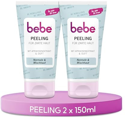 bebe Peeling für zarte Haut 2x150 ml, sanfte Gesichtsreinigung mit Aprikosenextrakt & -Duft, gründliche Hautreinigung für normale Haut & Mischhaut (Packung mit 2)