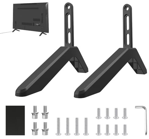 Base TV Piedi, Gamba TV Universale per Schermi da 32 a 75 Pollici, Supporto per TV Gambe di montaggio, Base Alluminio con Regolazione Angolare, Montaggio Facile Senza Trapano, Ideale per LCD, LED OLED