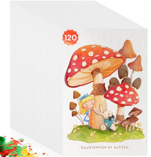 Omtofo Papier Aquarelle 300g Coton, Cartes Postales Vierges, Watercolor Paper Feuille Aquarelle pour Aquarelle Dessin et Lettrage Gouache Acrylique (12,7 x 17,8 cm) (5 * 7cm-120pcs)