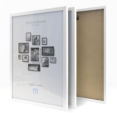 M MERCEO 3 Stk. Bilderrahmen 50x70cm in weiß aus MDF, minimalistisch & modern für Fotos & Bilder. Inkl. Acrylglasschutz. Eignet sich als Tisch-Aufsteller und für die Wand, Hochformat oder Querformat.