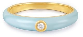 GLANZSTÜCKE MÜNCHEN Damen Ring 925/- Sterling Silber gelbgold | gelbvergoldet 14 Karat, Bandring, Zirkonia, weiß, blau Emaille