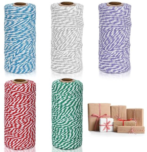 Ksvaye 5 Rotoli Macrame Corda 2mm Cordoncino Natalizio Corda Cotone Bakers Twine Spago da Cucina Spago Colorato Filo Cotone Spago per Decorazioni Confezioni Regalo Artigianato (5 colori,500m)