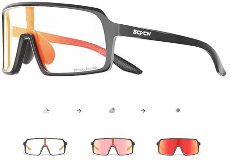 SCVCN Fahrradbrille Selbsttönend für Herren Damen photochrome Sport Sonnenbrille Klar Rennrad Brille TR90 Rahmen Schnelle Radfahren MTB Radbrille mit UV400 Schutz Sportbrille für Laufen Fahren