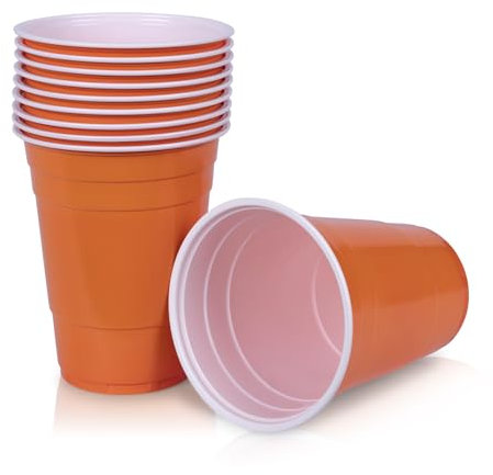 Orange 16oz Party Cups | American Style Plastic Party Cups | Pack of 50 Party Cups | Birthday | BBQ | Party | Picnic | Wedding (Orange)