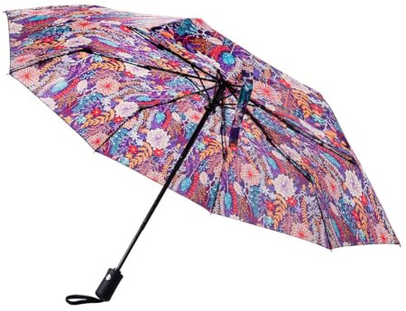 ECO CHIC Automatic Umbrella Windproof Strong Compact Folding Travel Umbrella (Lush Floral Purple)