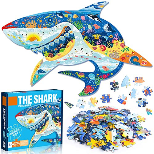 FORMIZON Puzzle Kinder, 128 Teile Hai Puzzleteile, Ocean Puzzle Spielzeug, Pädagogisches Spielzeug, Kinderpuzzle Geschenk für Jungen Mädche ab 4-12 Jahren (Hai)