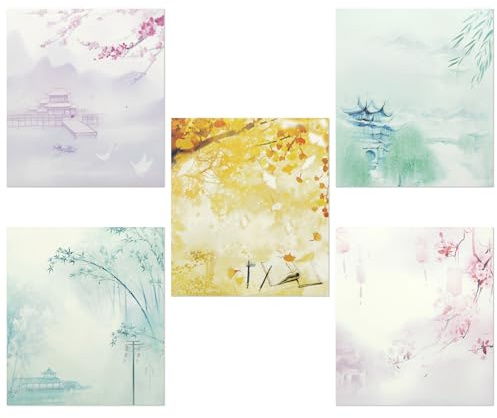 Lot de 5 blocs de notes adhésives de style chinois, 300 feuilles de papier peint vintage floral chinois paysage chinois autocollant, bloc-notes, bloc-notes, notes, papeterie, cadeau pour enfants