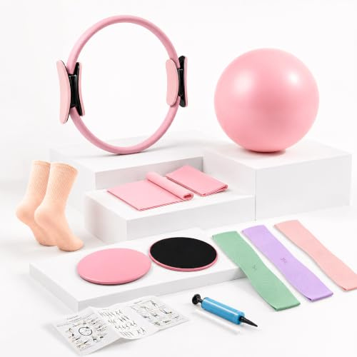 daqoupzi 11-Pilates Set(Pilates Ring、pilatesball、Gummibänder、Socken, etc),Pilates Set für zuhause,Home Workout Set