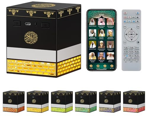Telawah Kaaba Koran Nachtlicht, Fernbedienung zum Abspielen von 114 Suren aus dem Koran, MP3-Musik-Player mit 18 Rezitatoren und 16 Übersetzungen