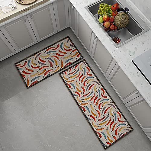 Küchenteppich 50X80Cm+50X160Cm Roter Chili Pfeffer Teppich Küche Waschbar rutschfest Ölbeständig,Gummirücken PVC Küchenläufer,Bequemes Stehen,Für Esszimmer, Küche, Läufer Flur