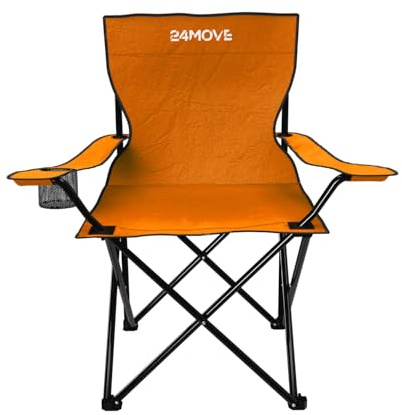 24MOVE® Faltstuhl orange Campingstuhl Anglerstuhl mit Getränkehalter - Anglersessel klappbar - Klappstuhl Gartenstuhl Faltstuhl Relaxsessel Campingsessel faltbar, Polyester, für draußen oder drinnen