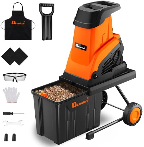 Dkenicor Wood Chipper Shredder,1800W Cut Diameter of 1.77inch with 10 Gallon Collection Bin 15-Amp Electric Wood Chipper Shredder for Easy Cleanup Ideal for Branches, Leaves,Yard Waste, Orange
