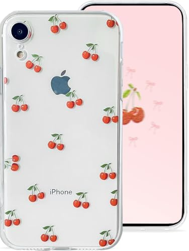 Draamvol for iPhone XR Case, Clear Cute Cherry Pattern Slim Soft TPU Shockproof Phone Case Transparent Anti-Yellowing Protective Cover for Women Girls, Cherry
