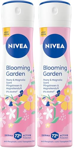 NIVEA Blooming Garden Artist Edition Deo Spray, Deodorant für 72h Anti-Transpirant-Schutz gegen Schweiß und Geruch, Deospray mit blumigem Duft (150ml) (Packung mit 2)
