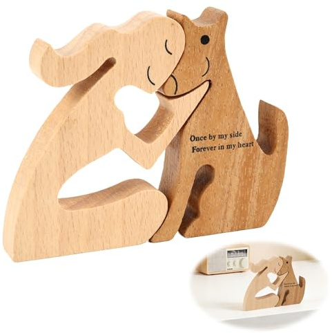 Mann und Hund Holzstatue, Handgeschnitzte, dekorative Holzskulptur Mensch und Hund, emotionale Hundefigur aus Holz für Regal, Schreibtisch, Wohnzimmer, Geschenkidee