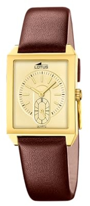 Lotus Herrenuhr Analog aus Edelstahl und Leder Braun | Quarzuhr, Widerstandsfähiges Mineralglas, Wasserdicht 5 ATM, 19079/2, Square Series