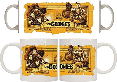 DrMugCollection Tasse mit Karte und Gruppe, weiße Keramiktasse, 330 ml, offizielles Kino-Merchandising der 80er-Jahre, originelles Geschenk für Fans von Retro-Filmen und klassischen Abenteuern