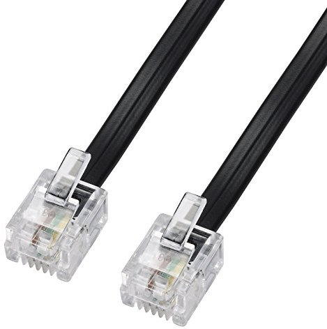ecabo 10090 20m Modularkabel Telefonkabel – 2x RJ11 Stecker – Anschlusskabel – Westernstecker – 4adrig / 6P4C / 1:1 – Flachkabel für Telefon ISDN AB FAX Modem – schwarz