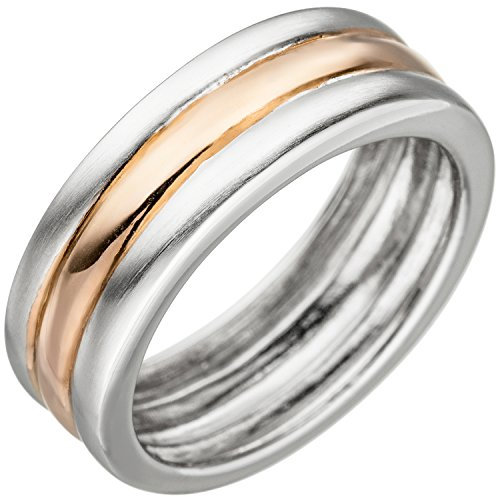 Jobo Damen-Ring aus 925 Sterling Silber Bicolor vergoldet Größe 56