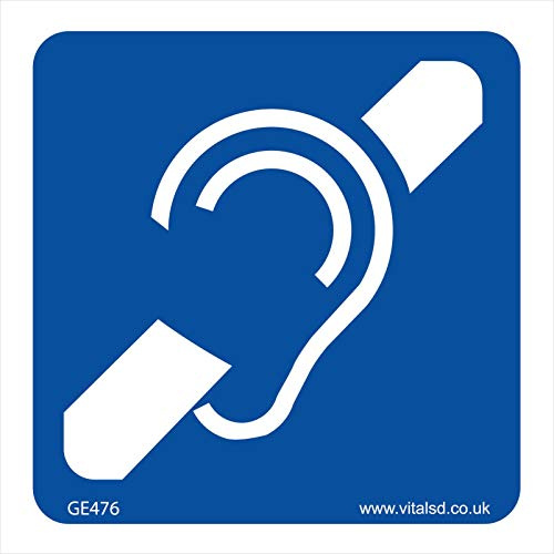 GE476 Hearing Loop Aid Impairment Sign Doctor Hospital impaired Deaf Medical 150mm x 150mm Sticker/Sav - White Background