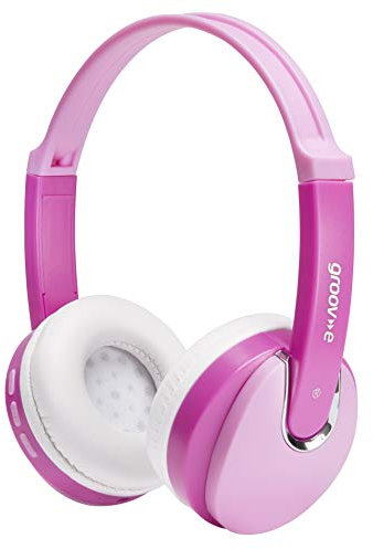 Groove KIDZ Wireless - DJ-Style Bluetooth Headphones for Kids - Over the Ear Headphone with Audio Sharing Port, Adjustable Headband, & 20Hrs Playback - 3.5mm Jack - Pink