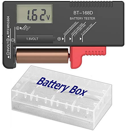 Battery tester with 18650 battery organizer storage case Support AA, AAA, D, C, 9V, and Button Batteries Tester and 18650 battery box