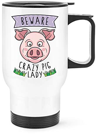 Beware Crazy Pig Lady Travel Mug Cup with Handle