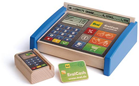 Erzi 10543 Kasse aus Holz, Kaufladenartikel für Kinder, Rollenspiele
