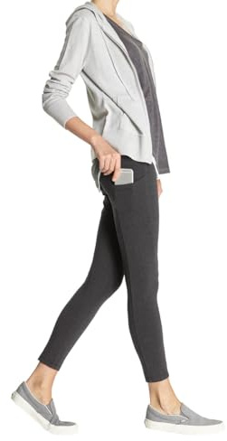 No nonsense Women’s Leggings with Pockets, High Waisted Soft Cotton Leggings, Charcoal Heather, 1X