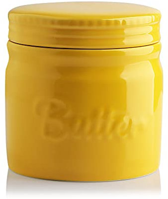 Sweejar Porzellan-Butterbehälter, französische Schale mit Wasserlinie, Keramikbehälter für weiche Butter (gelb)
