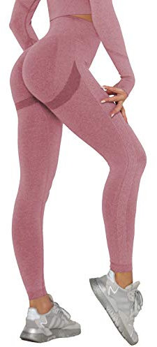 DUROFIT Scrunch Butt Leggings Damen High Waist Sport Leggings Po Push Up Leggings Booty Lift Leggins Gym Leggings Yoga Pants Ruched Sporthose Rosa M