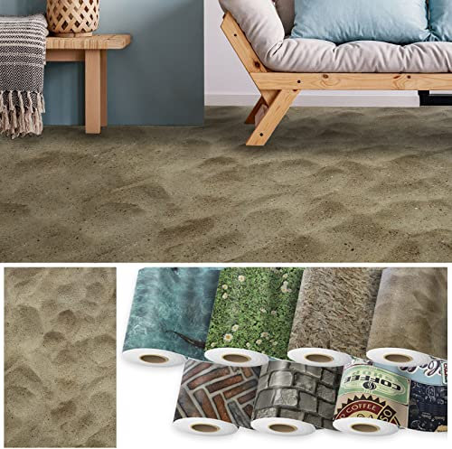 Revêtement de sol en PVC Moonlight 3D | Découpe | Différentes largeurs et designs au mètre | Revêtement de sol PVC longueur sur mesure avec effet 3D (100 x 250 cm, sable)