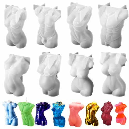 XLZSP Lot de 8 moules en résine de silicone en forme de corps humain pour savon, bougie, artisanat, décoration de gâteaux – Réutilisables, flexibles, faciles à nettoyer, antiadhésifs, résistants aux