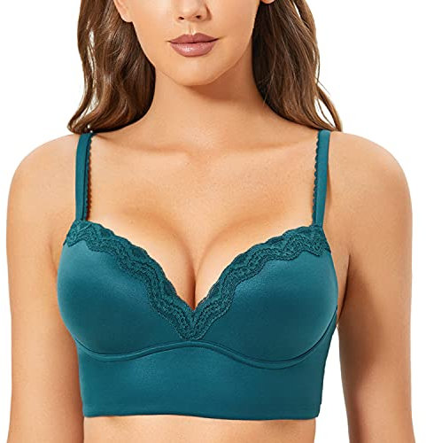 DOBREVA Femme Soutien-Gorge sans Armatures Rembourré Push Up Triangle Bralette en Dentelle Vert épicéa 90B