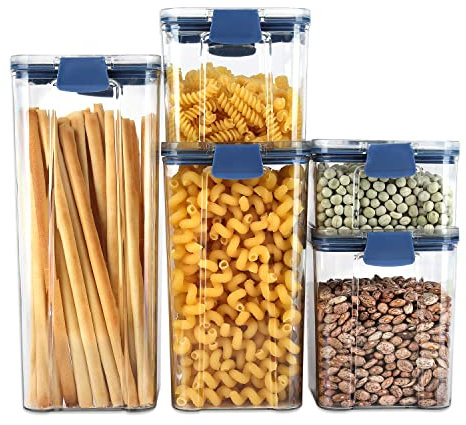 Schramm® 5 Stück Vorratsdosen Frischhaltedosen BPA frei Set 5 Größen in 3 Farben wählbar Kunststoff Gewürzdosen luftdicht Aufbewahrungsdosen, Farbe:blau