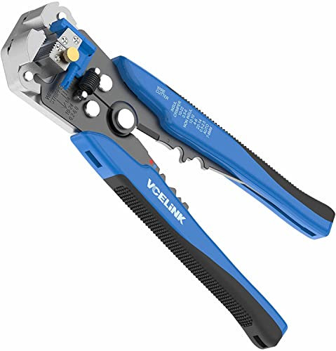 VCELINK Pinza Spelafili Elettricista, Spelacavi Manuale Anche per Taglio e Crimpatura di Cavi con Diametro di 0,2-6 mm², Pinza a Crimpare per Capicorda, Blu