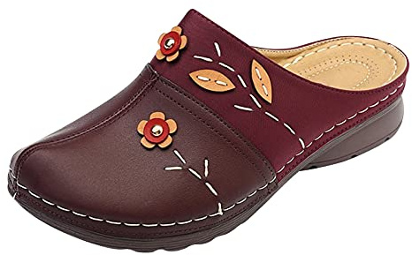 LJHH Chaussons Claquette Cuir Femme OrthopéDiques Sabots Fleur Nu-Pieds Pantoufles Plate-Forme Chaussures Plates Slippers Chaussures De Plage éLéGantes Occasionnel Grande Taille 35EU - 43EU