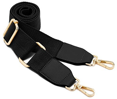 Frauen Breite Umhängetaschen Strap,verstellbare Ersatz Gürtel Tasche Strap mit Leder Gold Haken Canvas Geldbörse Riemen Messenger Bag Changeable Long Strap for Crossbody Handtasche (schwarz)