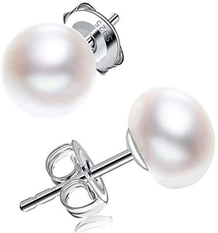 Damen Perlen Ohrringe 925 Sterling Silber 8mm Button weiß Süßwasser Perlen Ohrstecker